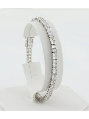 Sterling Silver Brilliant Princess Cut Sparkly Cubic Zirconia Tennis Bracelet 8"